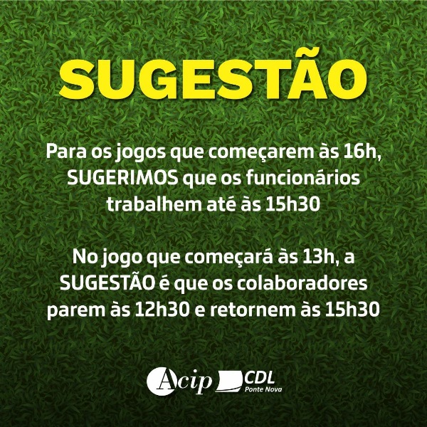 Informações importantes da ACIP/CDL sobre a liberação de funcionários nos  jogos da Copa do Mundo